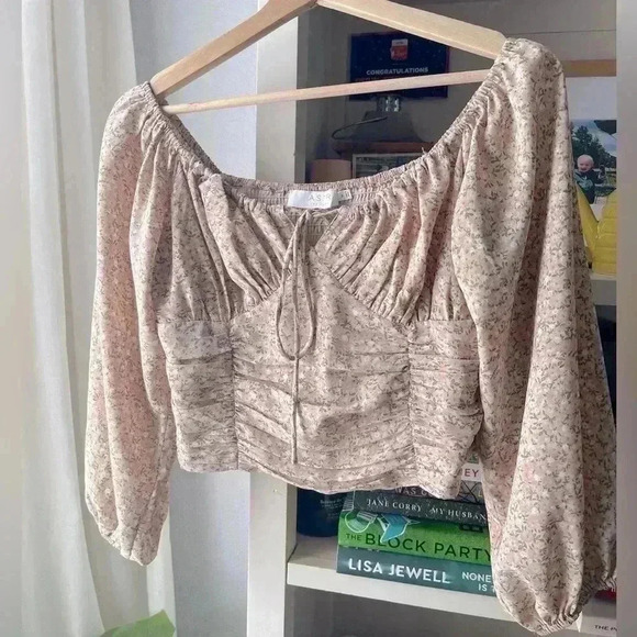 REVOLVE Tops - ASTR ruched milkmaid pink floral print top from Revolve